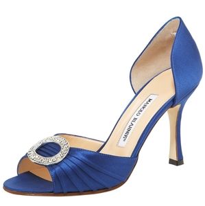 Manolo Blahnik D'Orsay Sedaraby blue satin size 36.5